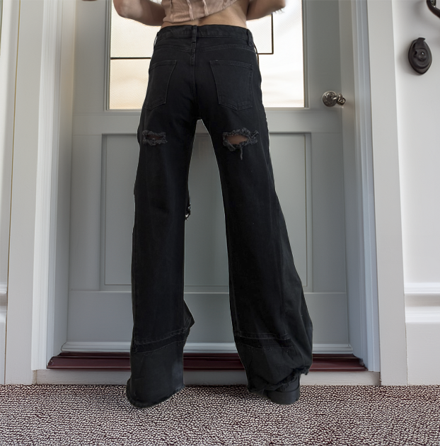 Women's Black Wide Leg Jeans with holes