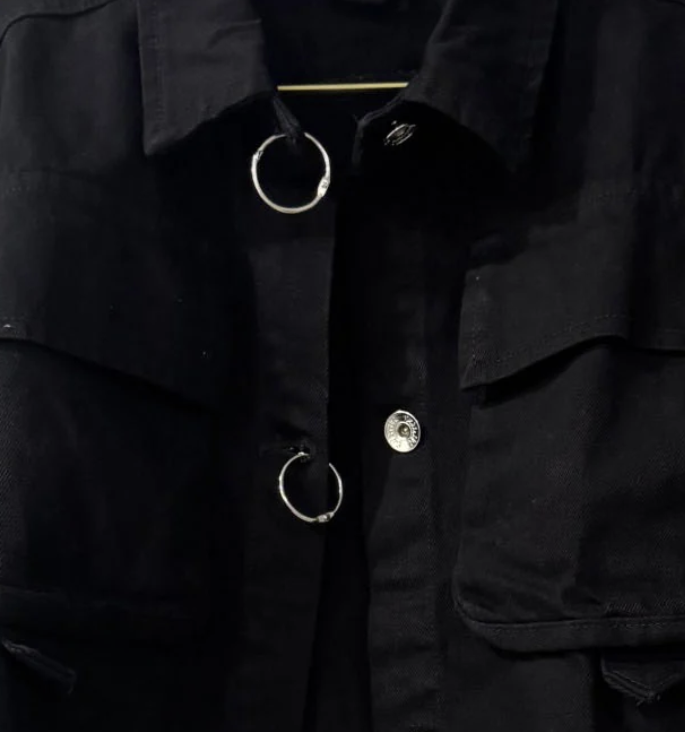 Women's Jacket, Black Denim Cropped with Rings