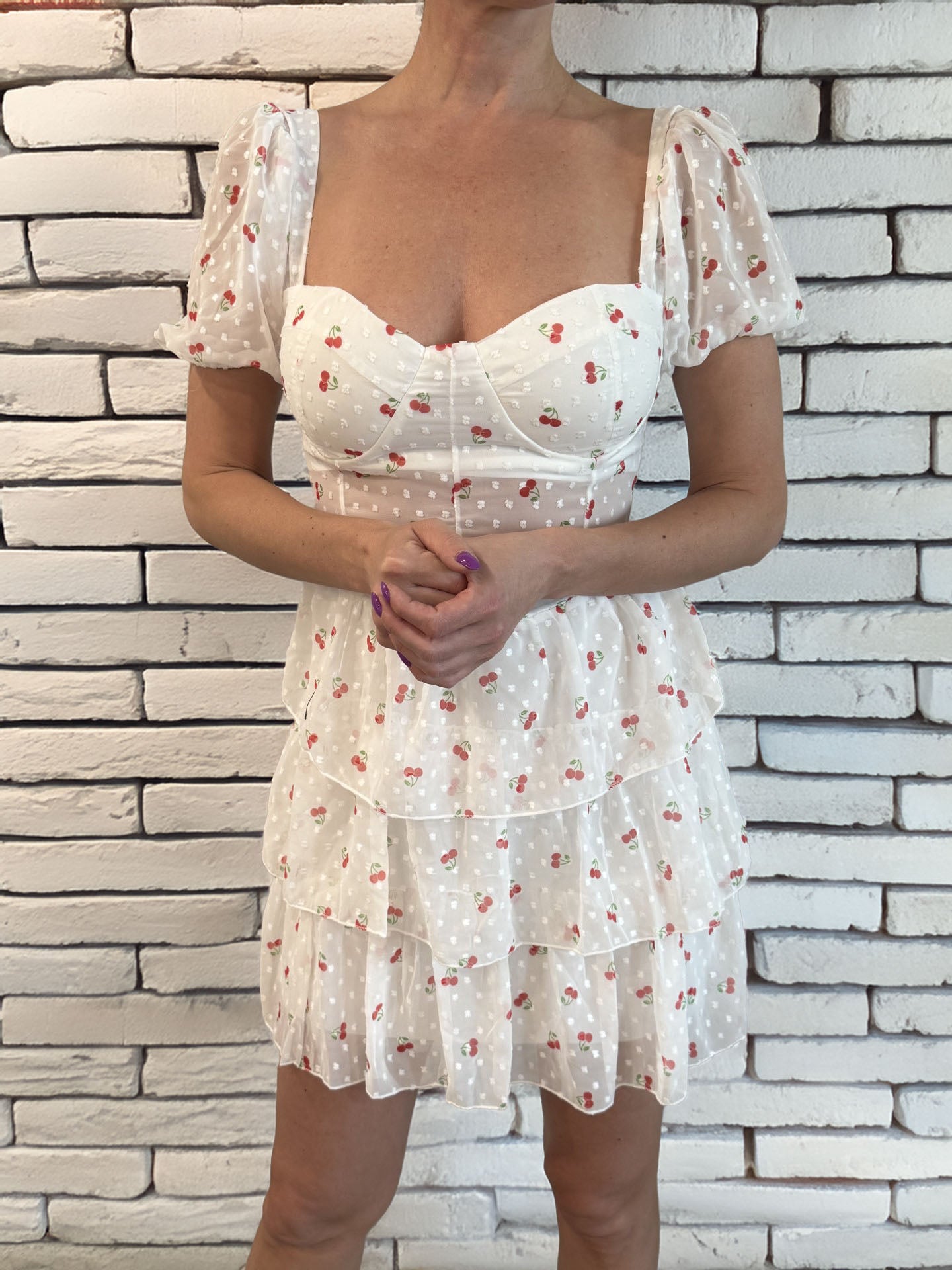 Women's White with Cherries Dress