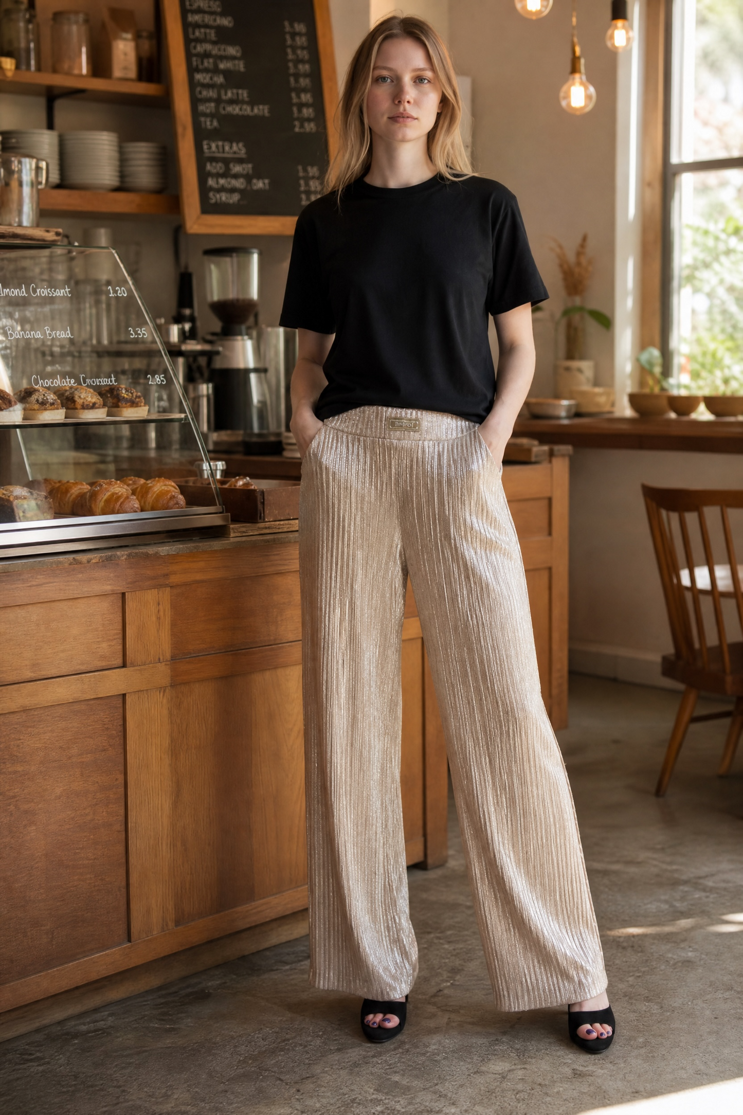 Women's Gold Ribbed Party Pants
