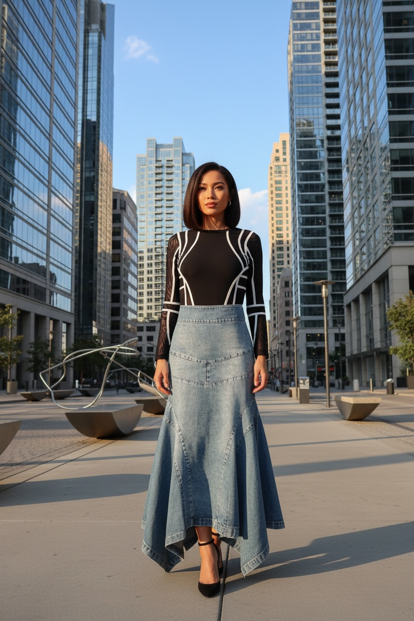 Women's Denim Maxi Skirt