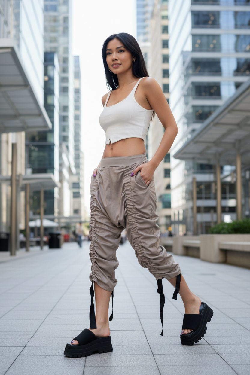 Women's Pant's Mocha Wrinkled with Streamers