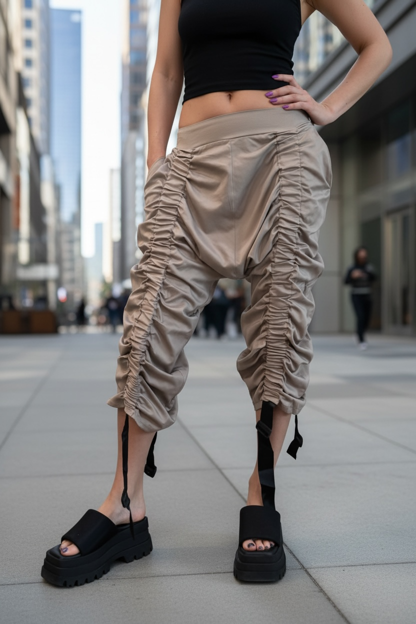 Women's Pant's Mocha Wrinkled with Streamers