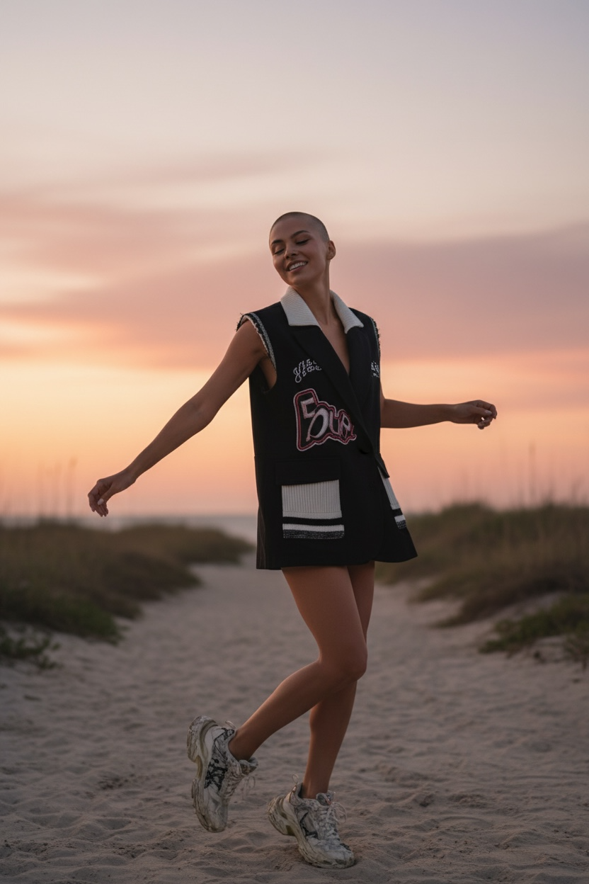 Women's Black Vest cut edge with emblem