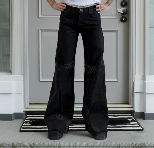Women's Black Wide Leg Jeans with holes