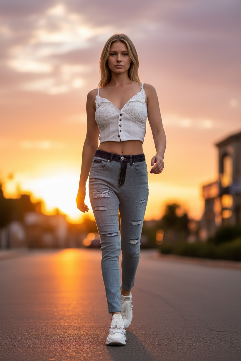 Women's Jeans, Blue Skinny reversed w/holes