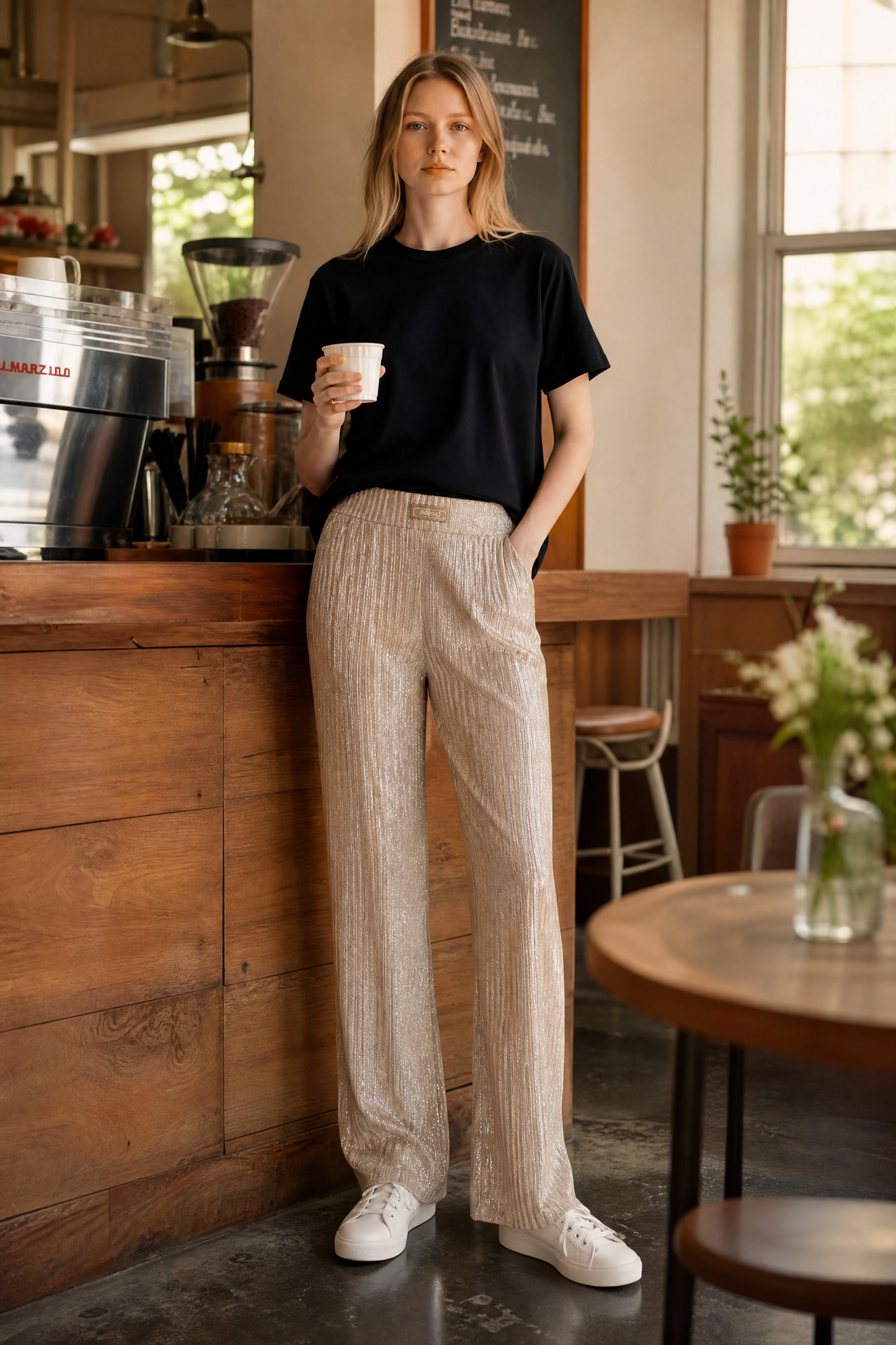 Women's Gold Ribbed Party Pants