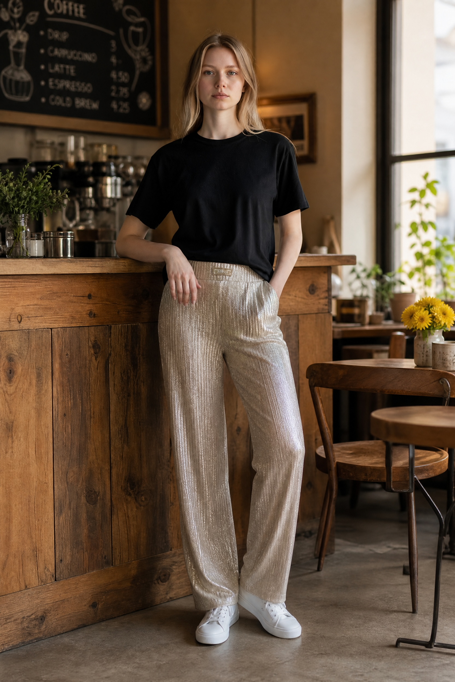 Women's Gold Ribbed Party Pants