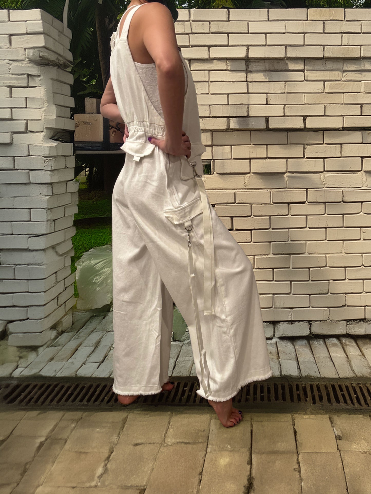 Women's White Jean Overalls
