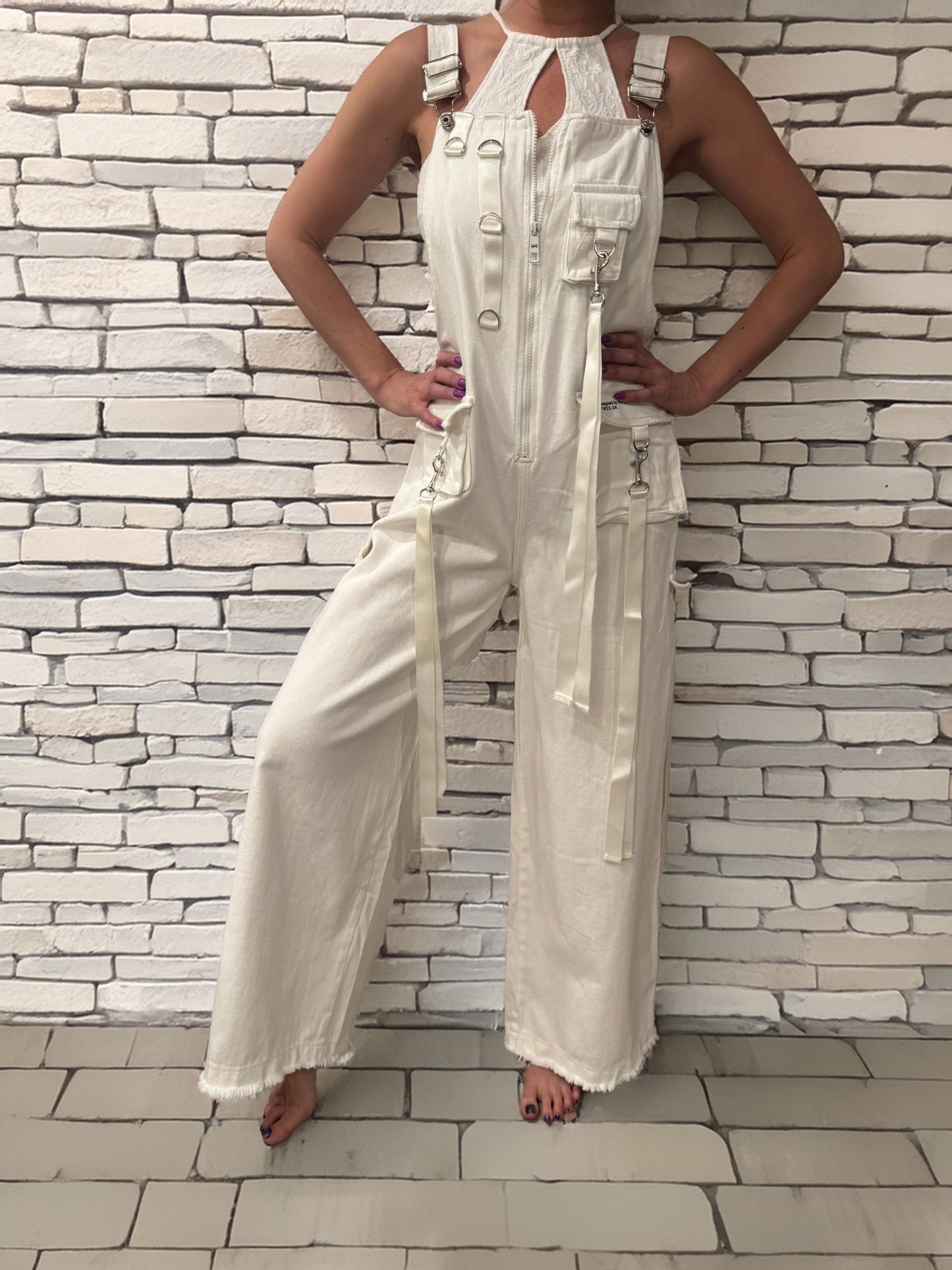 Women's White Jean Overalls