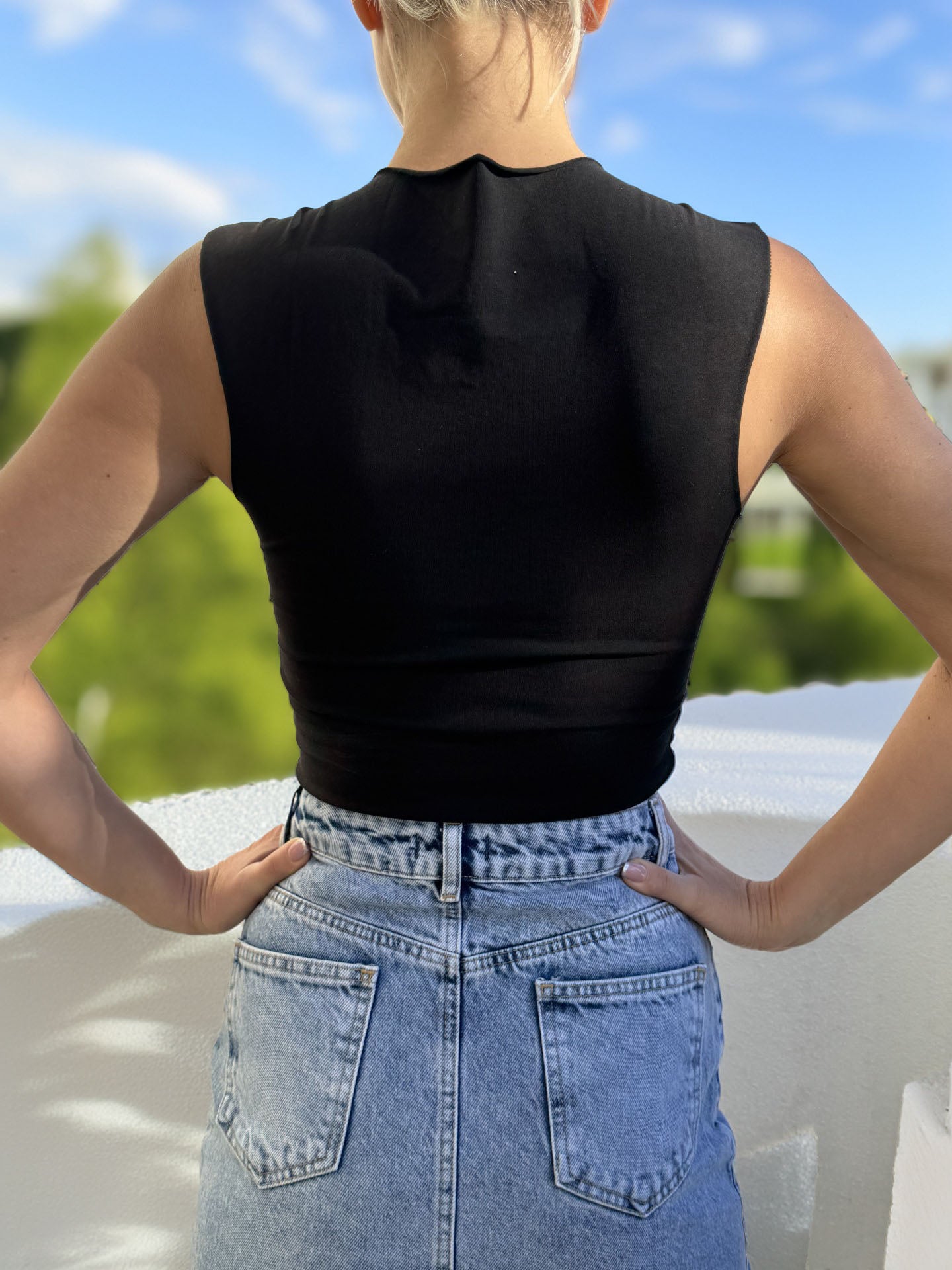 Women's Denim Long Skirt with Holes and Tears