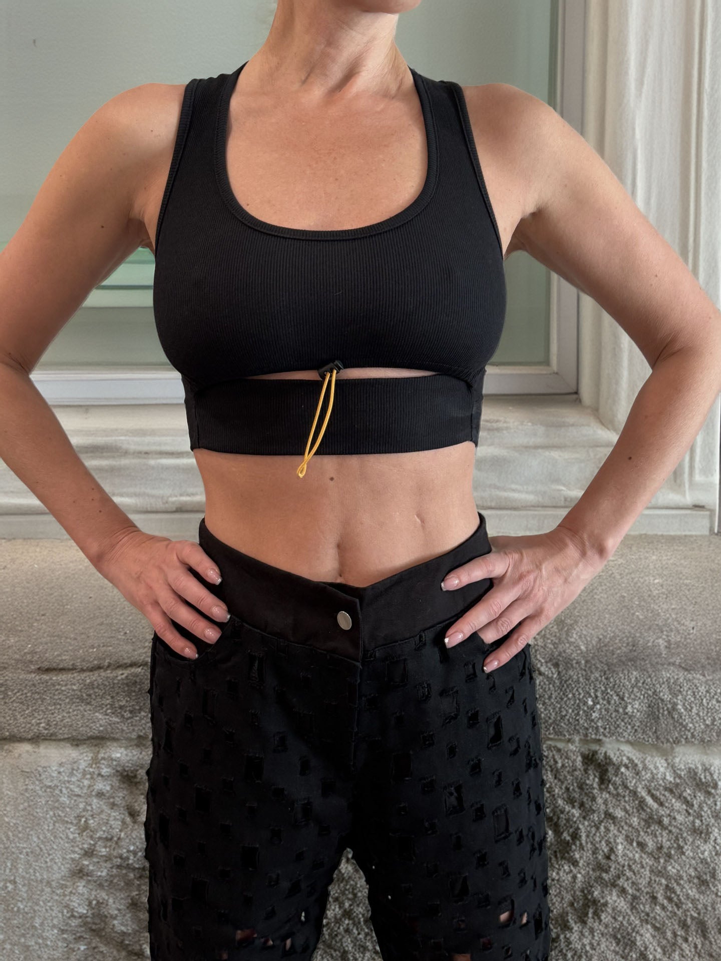 Women's Black Crop Top with Pull Tie