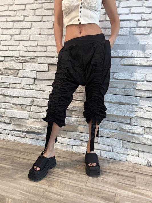 Women's Pant's Black Wrinkled with Streamers
