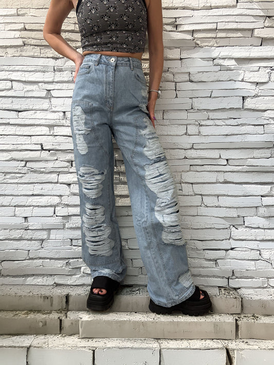 Women's Wide Leg, High Rise Jeans with Great Holes