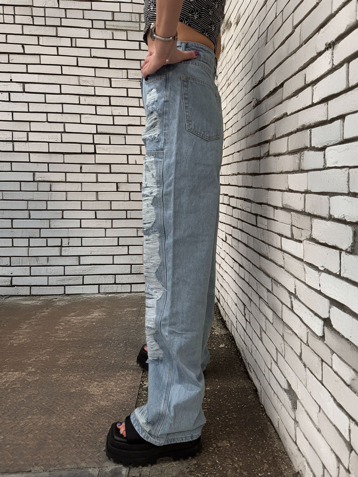 Women's Wide Leg, High Rise Jeans with Great Holes
