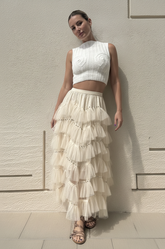 Women's Layered Ruffled Skirt - Full Model
